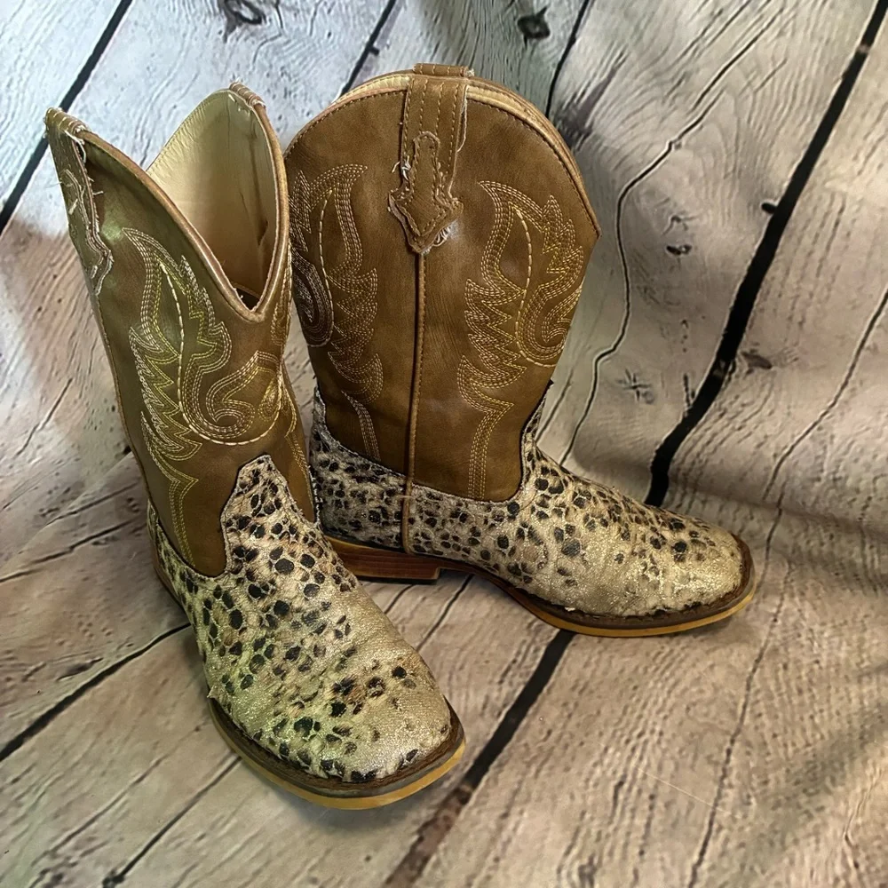 Roper Girl’s Glitter Leopard Faux Leather Western Cowgirl Boot Size 3 GUC